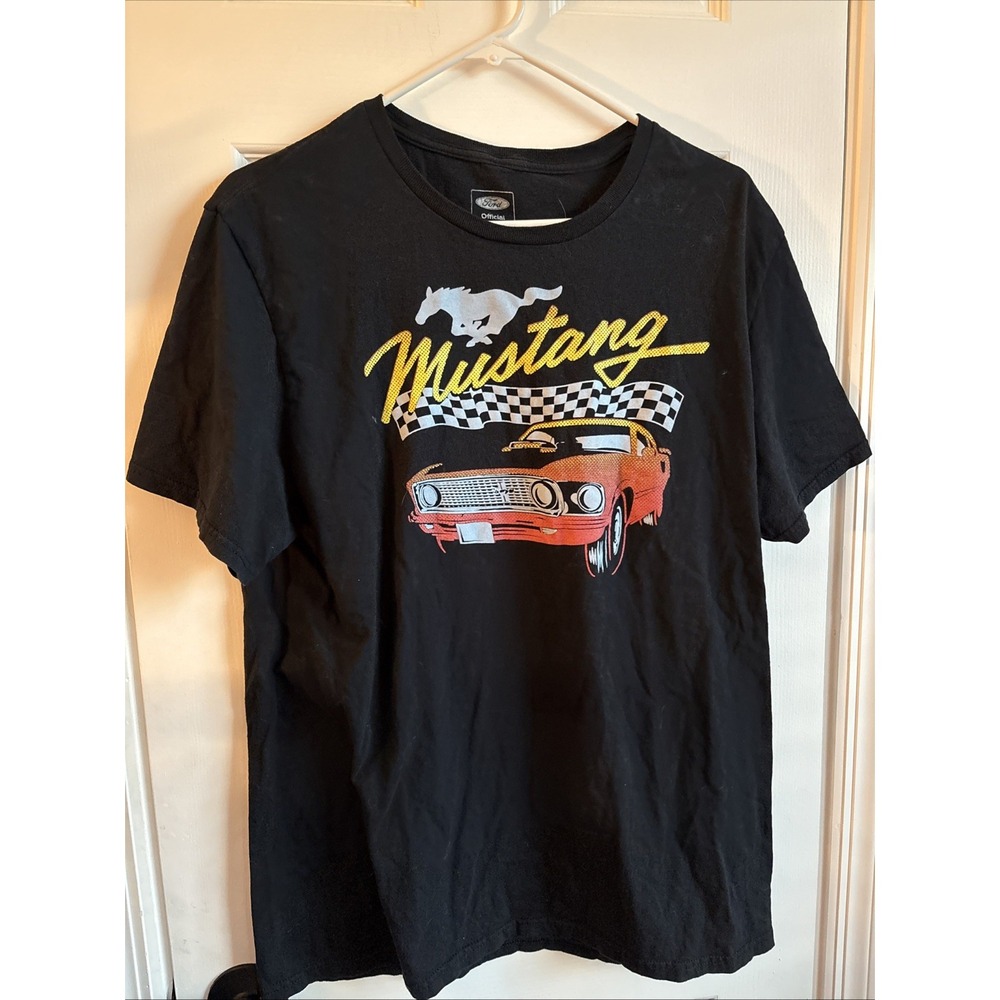 Ford Mustang‎ Shirt Mens Large Black Racing Cruising Casual Short Sleeve
